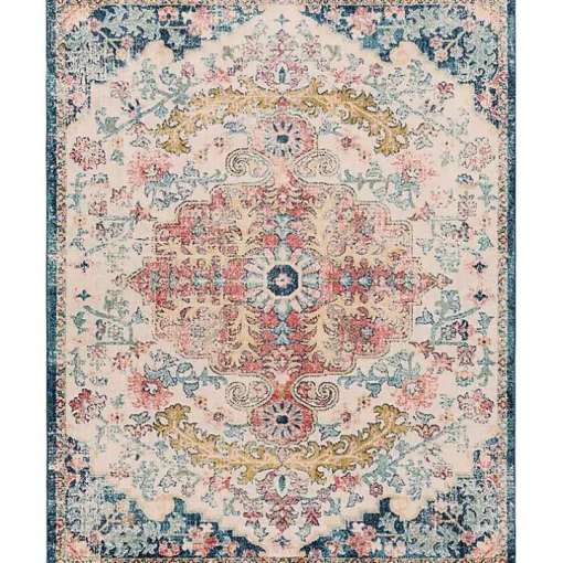 Pink and Blue Traditional Medallion Area Rug, 8x12