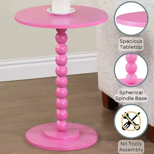 Pink Beaded Spindle Accent Table
