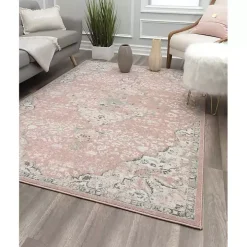 Pink Rose Medallion Area Rug, 5x7