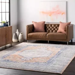 Pink Vintage Floral Print Area Rug, 8x10