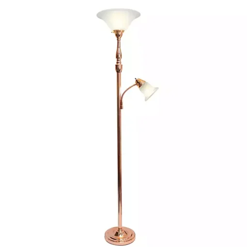 Polished Rose Gold and White Reading Arm Torchiere