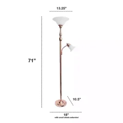 Polished Rose Gold and White Reading Arm Torchiere