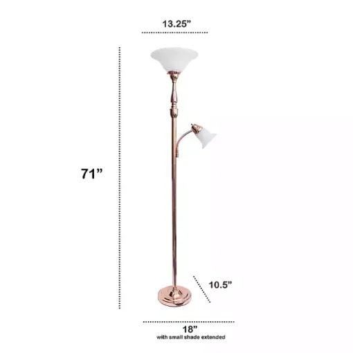Polished Rose Gold and White Reading Arm Torchiere
