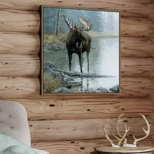 Quiet Water Moose Framed Canvas Art Print