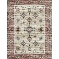 Raquel Red and Ivory Washable Area Rug, 7x9