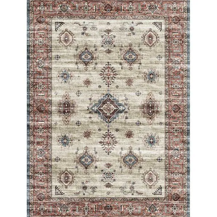 Raquel Red and Ivory Washable Area Rug, 7x9