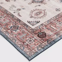 Raquel Red and Ivory Washable Area Rug, 7x9