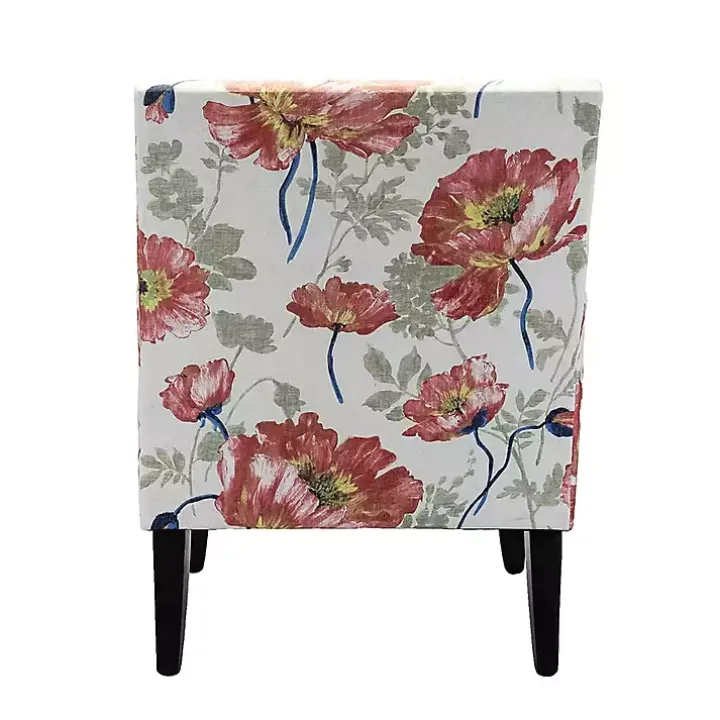 Red and Ivory Floral Upholstered Accent Chair