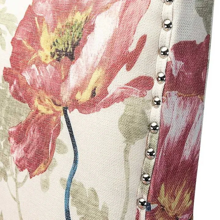 Red and Ivory Floral Upholstered Accent Chair