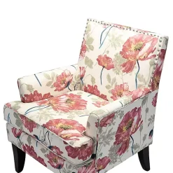 Red and Ivory Floral Upholstered Accent Chair