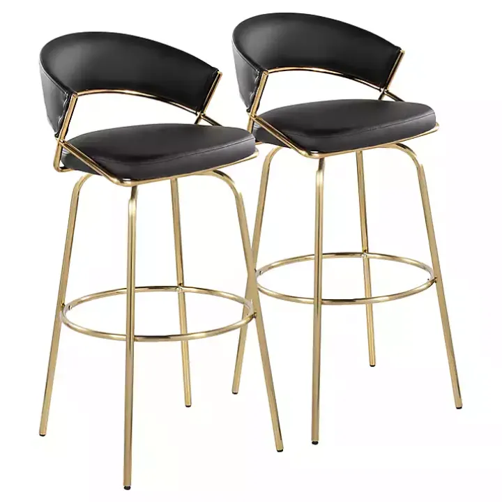 Remy Black & Gold Swivel Bar Stools, Set of 2