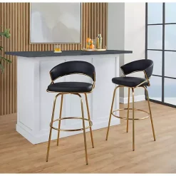 Remy Black & Gold Swivel Bar Stools, Set of 2