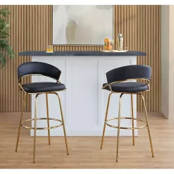 Remy Black & Gold Swivel Bar Stools, Set of 2
