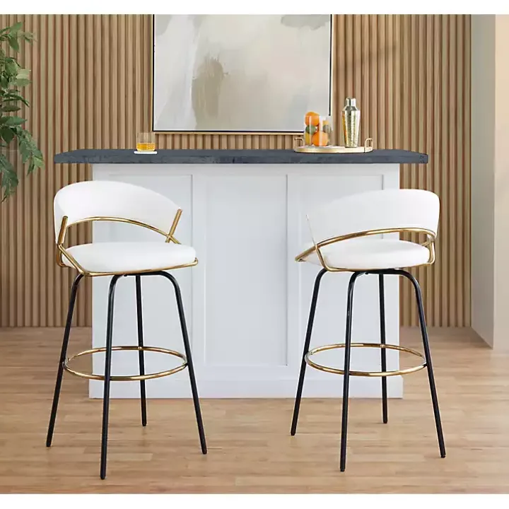 Remy White Swivel Bar Stools, Set of 2