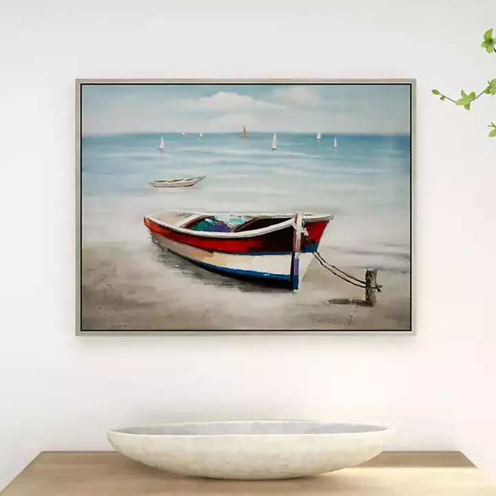 Resting Rowboat Framed Canvas Art Print