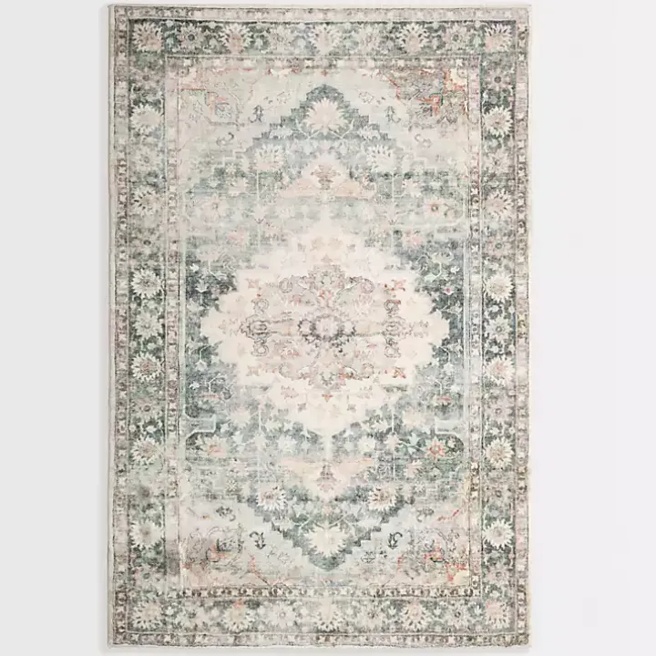 Rosette Green and Ivory Area Rug, 5x7
