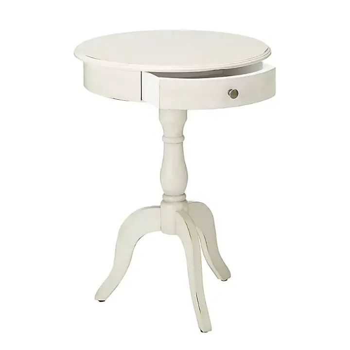Round Antique White Pedestal Accent Table