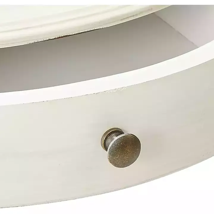 Round Antique White Pedestal Accent Table