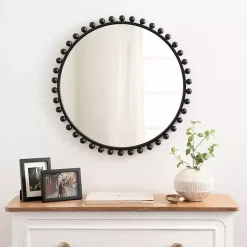 Round Black Beaded Metal Wall Mirror
