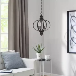 Round Black Iron Ornate Pendant Light