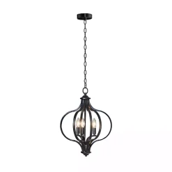 Round Black Iron Ornate Pendant Light