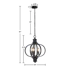 Round Black Iron Ornate Pendant Light