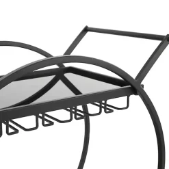 Round Black Metal and Glass 2-Ter Bar Cart