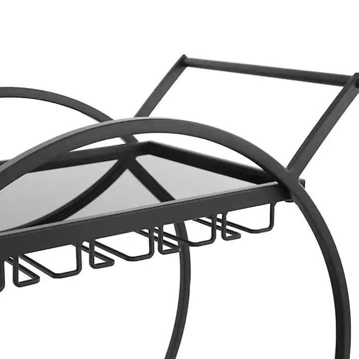 Round Black Metal and Glass 2-Ter Bar Cart