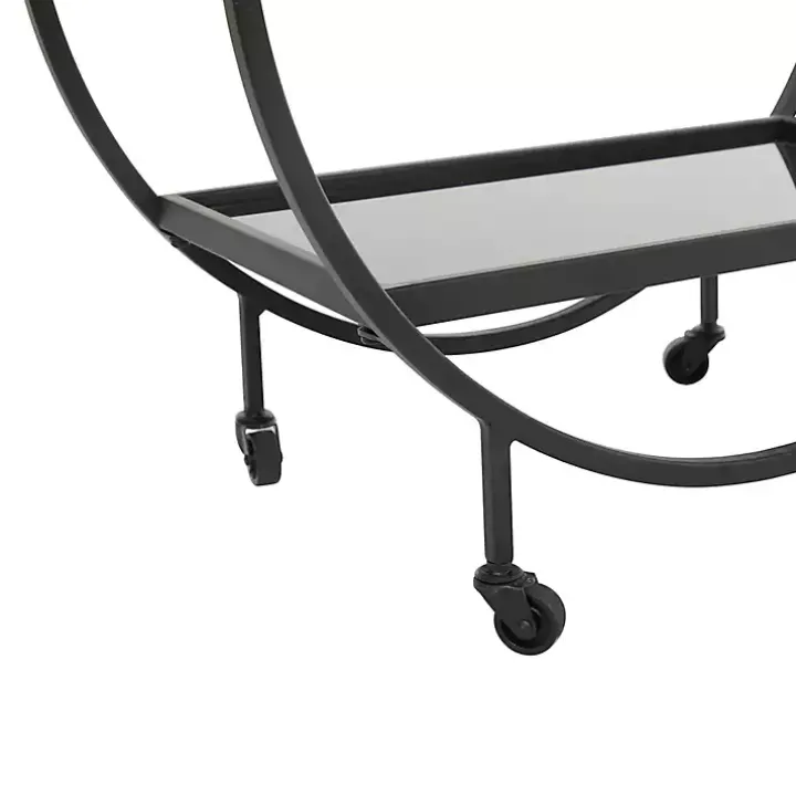 Round Black Metal and Glass 2-Ter Bar Cart