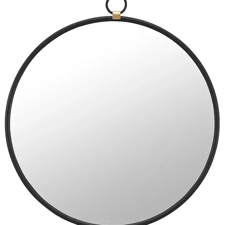 Round Black Metal Mirror with Ring