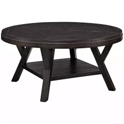 Round Black Wood Flared Base Coffee Table