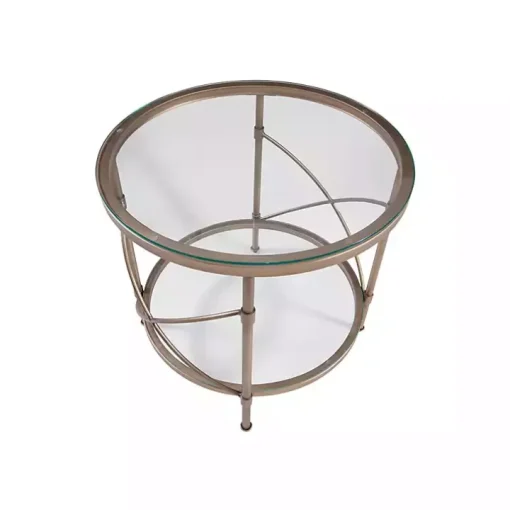 Round Bronze Metal and Glass Accent Table