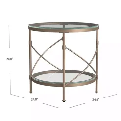 Round Bronze Metal and Glass Accent Table