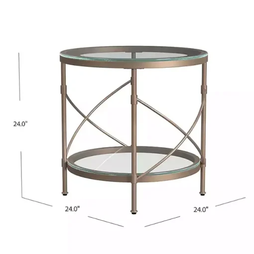 Round Bronze Metal and Glass Accent Table