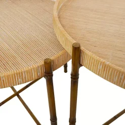 Round Brown Rattan 2-pc. Nesting Coffee Table Set