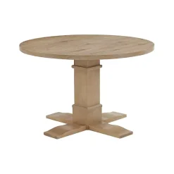 Round Brown Wood Pedestal Base Dining Table