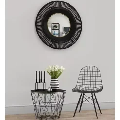 Round Cantara Black Metal Wall Mirror