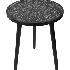 Round Charcoal Floral Engraved Accent Table