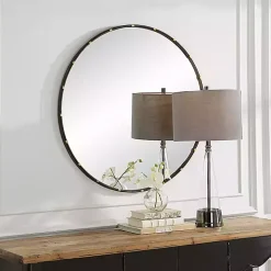 Round Dark Bronze and Gold Wall Mirror