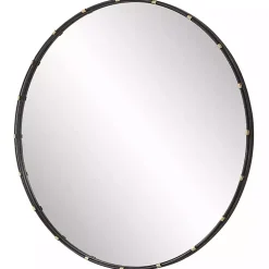 Round Dark Bronze and Gold Wall Mirror