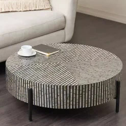 Round Geometric Stripe Shell Coffee Table