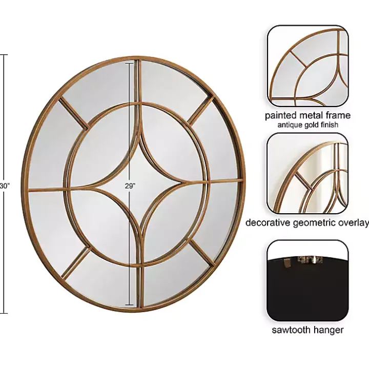 Round Gold Geometric Overlay Wall Mirror