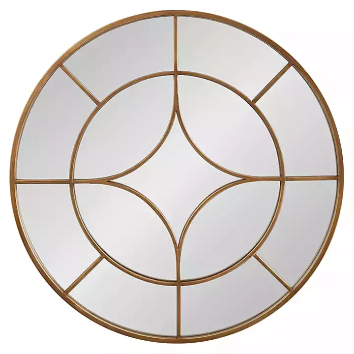 Round Gold Geometric Overlay Wall Mirror