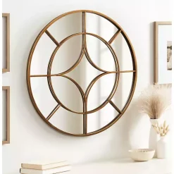 Round Gold Geometric Overlay Wall Mirror