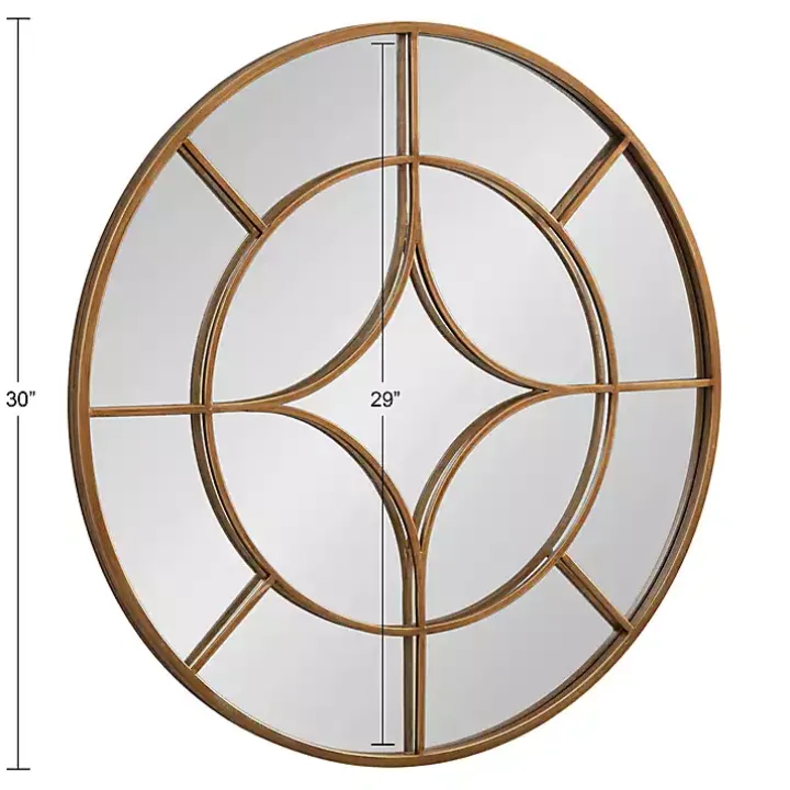Round Gold Geometric Overlay Wall Mirror