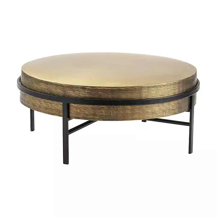 Round Gold Hammered Metal Coffee Table