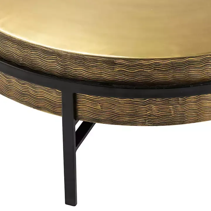 Round Gold Hammered Metal Coffee Table