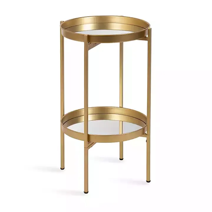 Round Gold Mirrored Foldable Accent Table