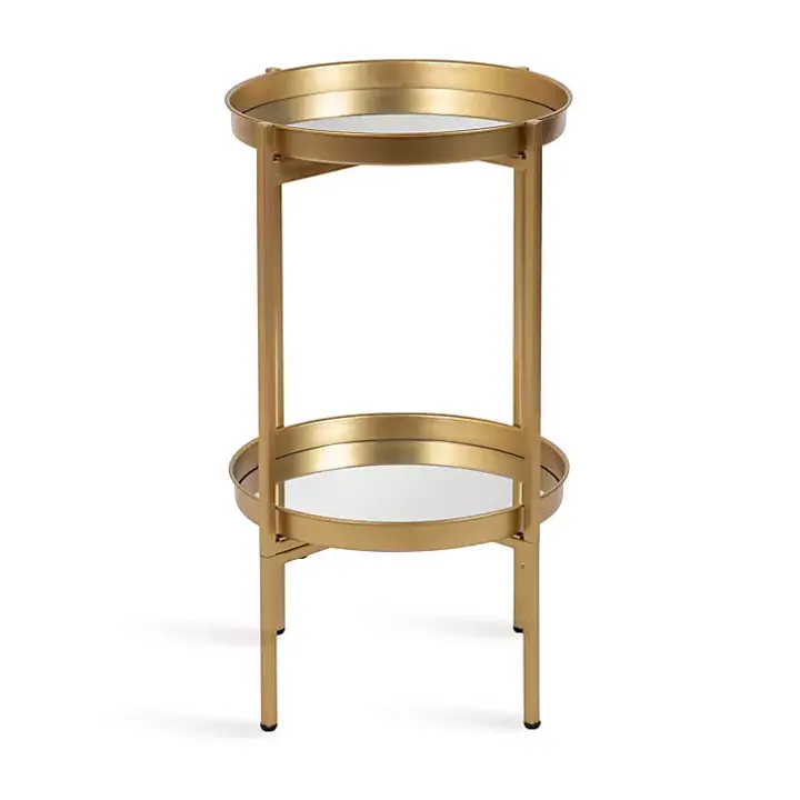 Round Gold Mirrored Foldable Accent Table