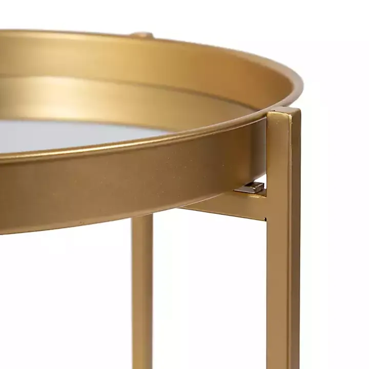 Round Gold Mirrored Foldable Accent Table